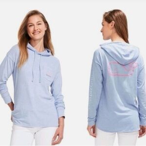 Vineyard Vines Light Blue Hoodie with Pink Logo